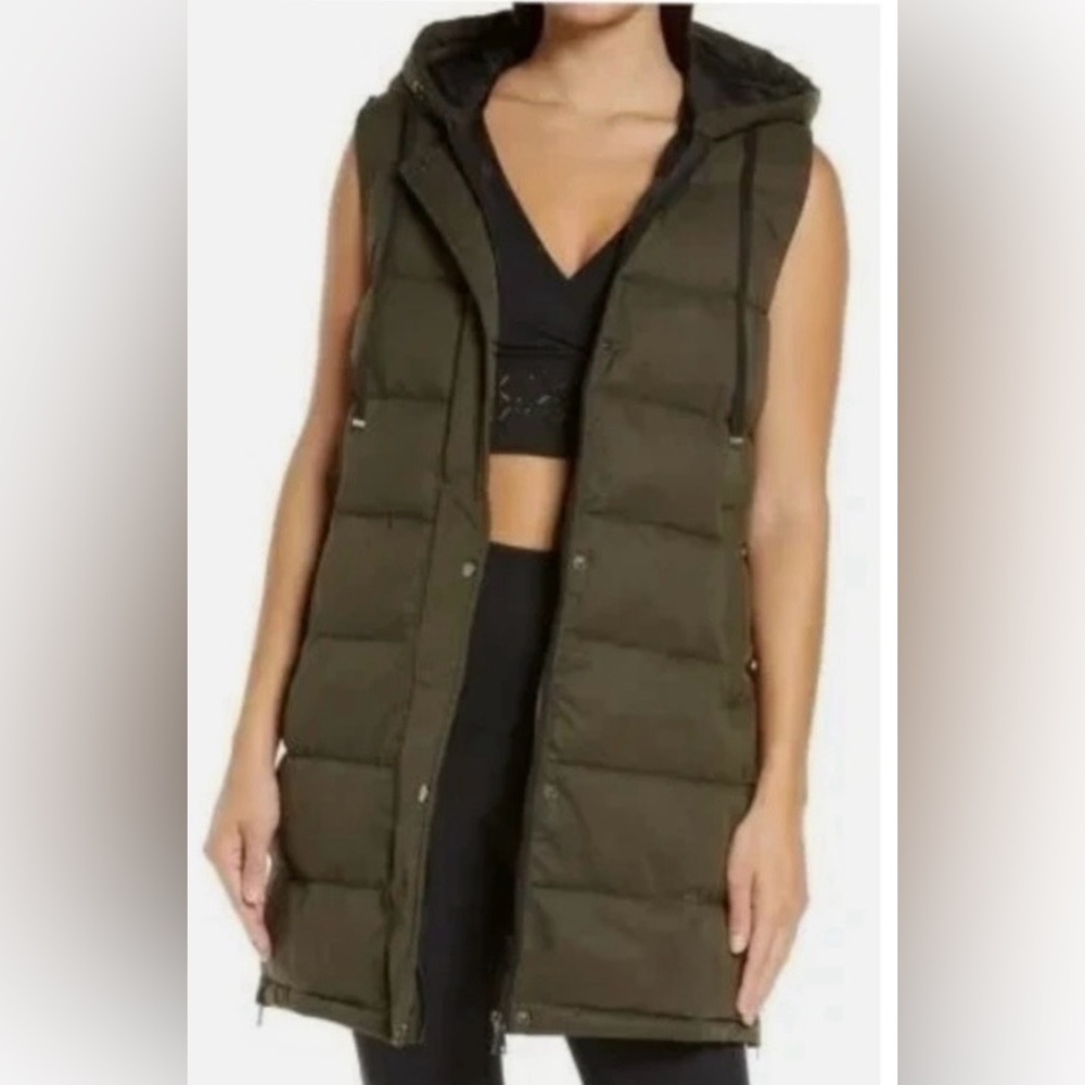 Zella Women’s Hooded Puffer Vest in Olive Green | Size XS